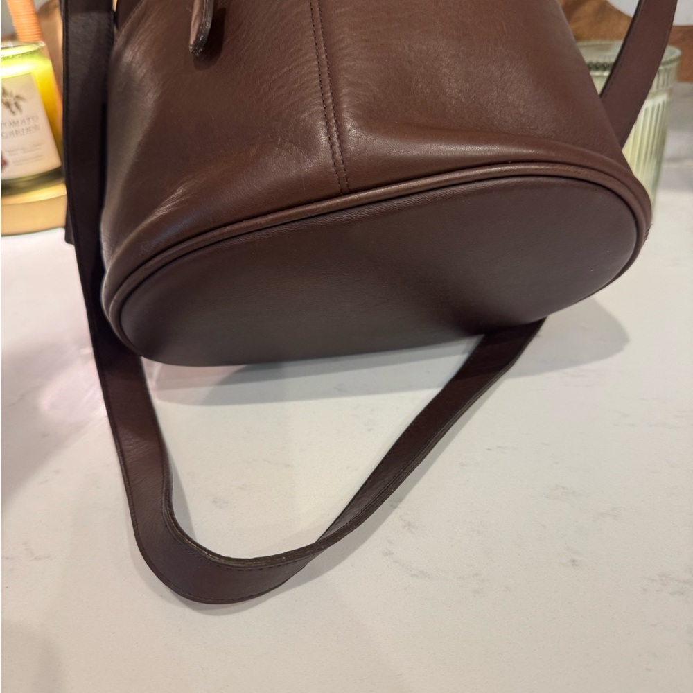 Coach Chocolate Brown Leather Bucket Bag with Brass Accents - Picture 5 of 5